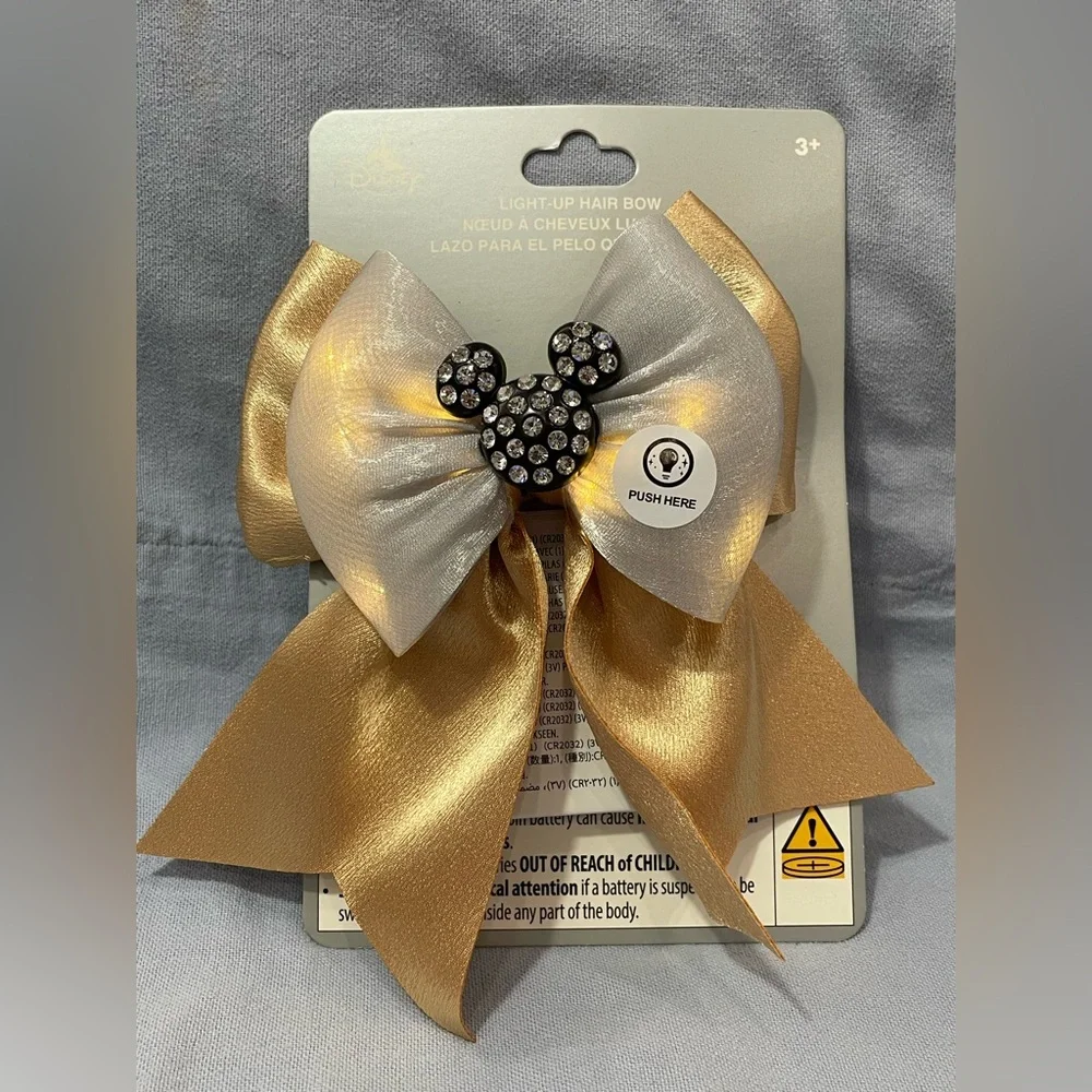 NEW Walt Disney‎ Parks Mickey Mouse Light Up Hair Bow Clip Girls Rhinestone Gold